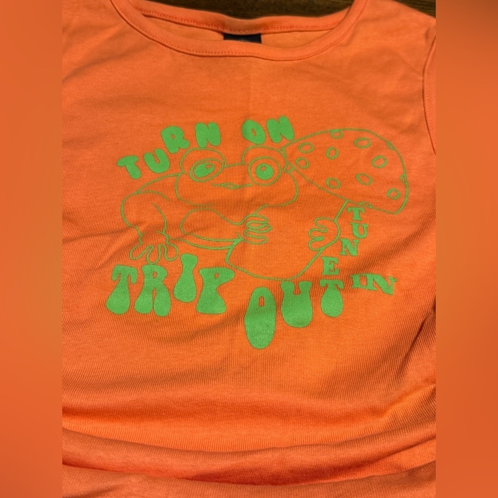 Urban Outfitters Cropped Cinched Tank Top Women Small Orange Frog Graphic Hippie - Picture 12 of 16